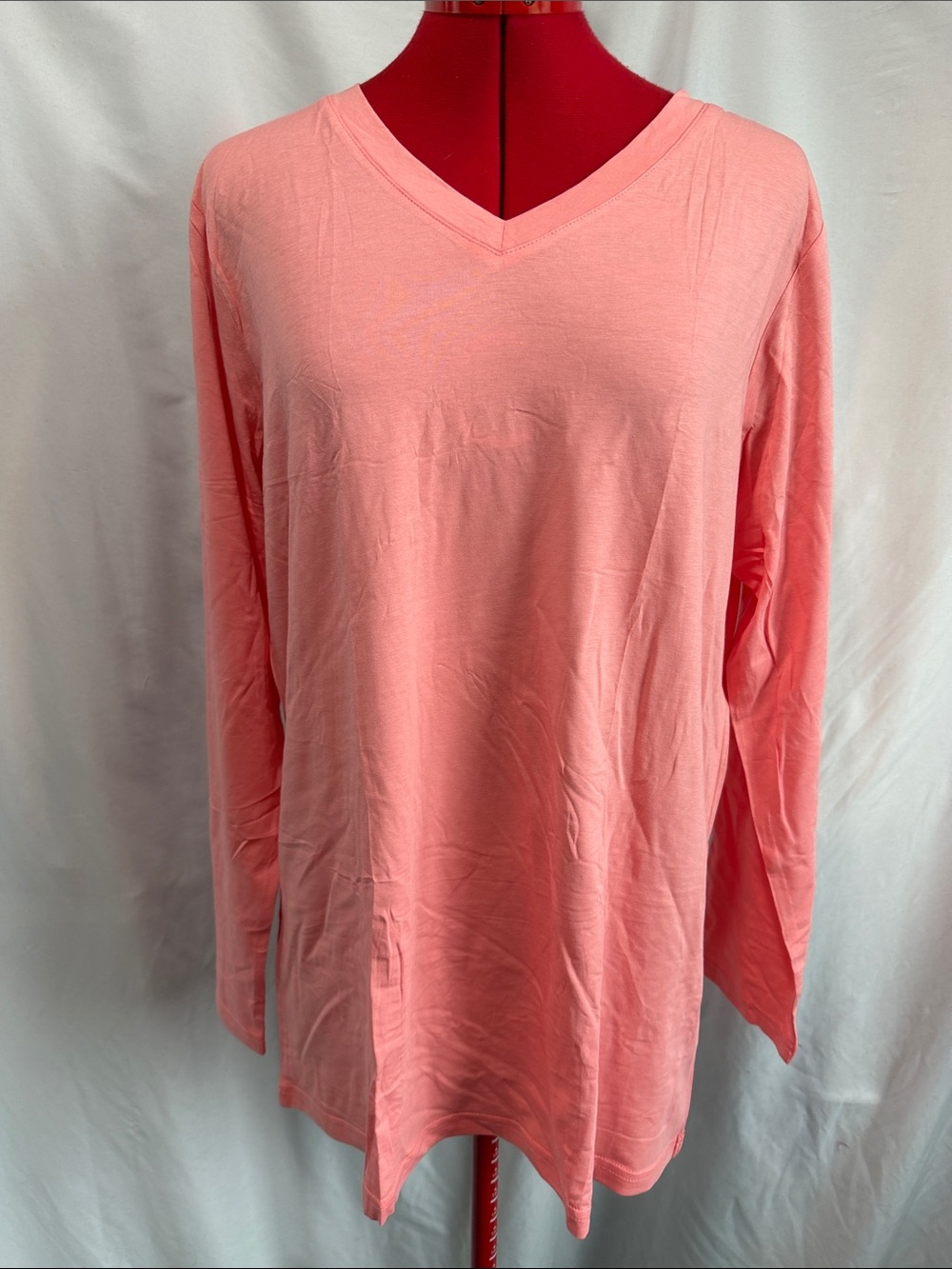 Everyday V-Neck Long Sleeve Tee - Coral
